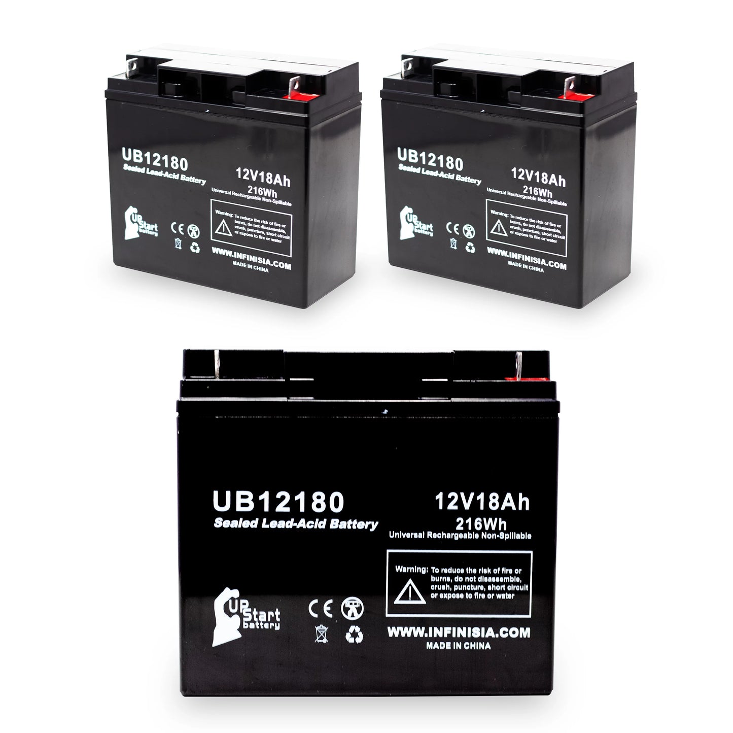 Acid Sealed Pack AGM, 18Ah, Battery 18000mAh, 3x AMERICA Replacement SLA) - OF Terminal, UB12180 - Universal BATTERY Compatible Lead (12V, Battery T4 GP12170 CSB