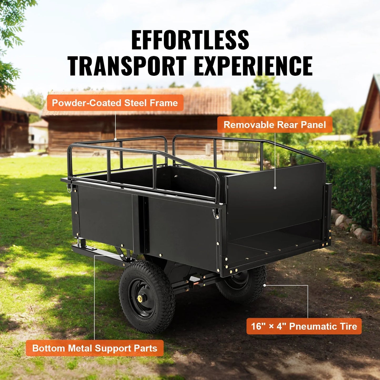 with for 15 Duty VEVOR 750lb Garden Dump Utility Lawn Riding Steel Cubic Trailer, Capacity, Cart Feet Trailer Tractor Mower Heavy ATV