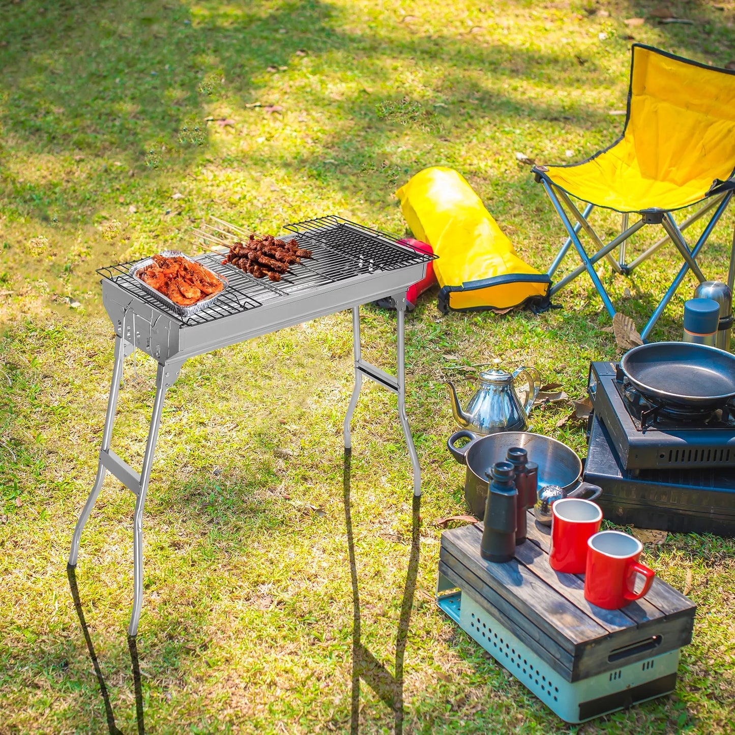 27.5 Home for Cooking Grill Travel Picnic Large Charcoal Charcoal Barbecue Grill Portable Upgraded Folding Outdoor Party in RV