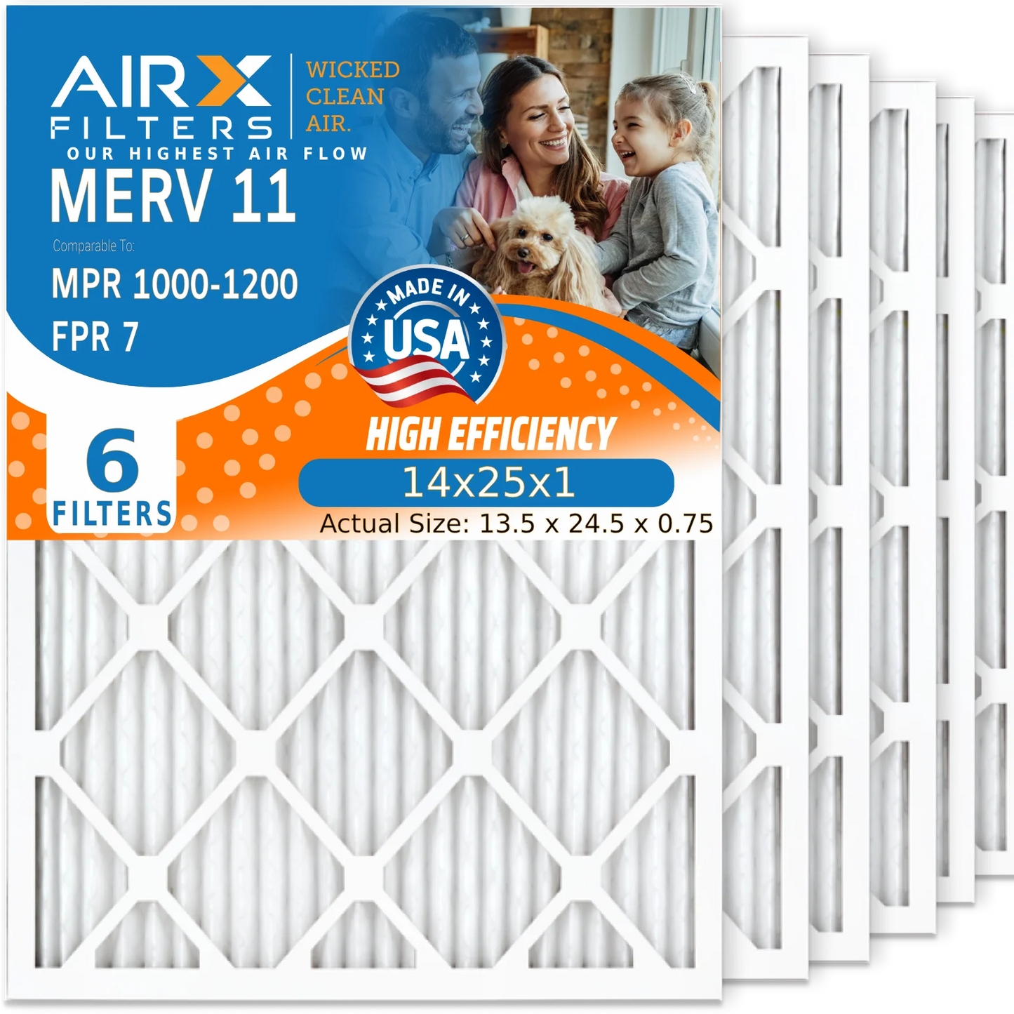 6 1000, USA & to 14x25x1 Filter FPR Air Pleated AIR. MERV Pack Filters Comparable FILTERS Furnace 14x25x1 Air Conditioner AIRX Filter 11 7 Premium CLEAN 1200 MPR WICKED MPR Electrostatic by HVAC Made