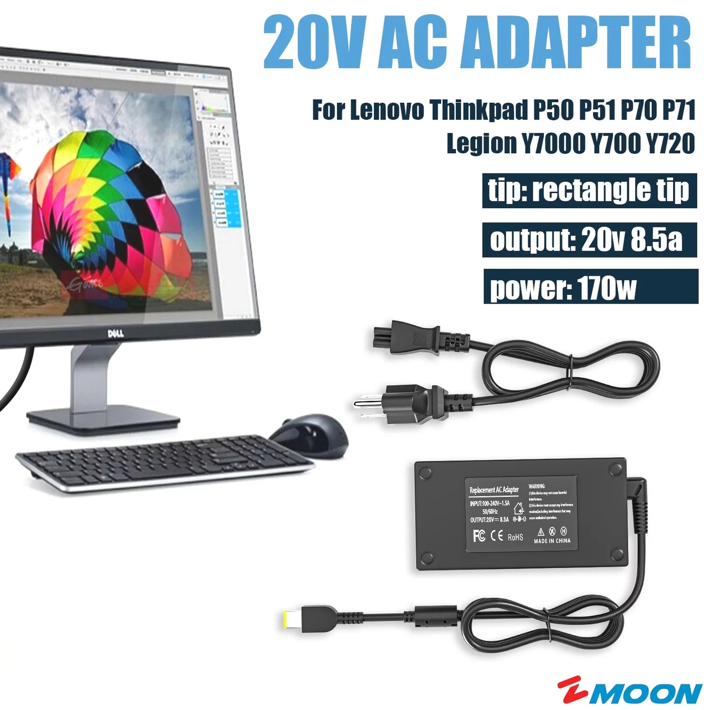 Y7000 3-15IHU6 P51 P52 Legion P70 USB P50 Thinkpad Gaming Power 170W Tip] Ideapad Cord[Rectangle 82K1 Yellow P71 Adapter Y700 Lenovo for AC