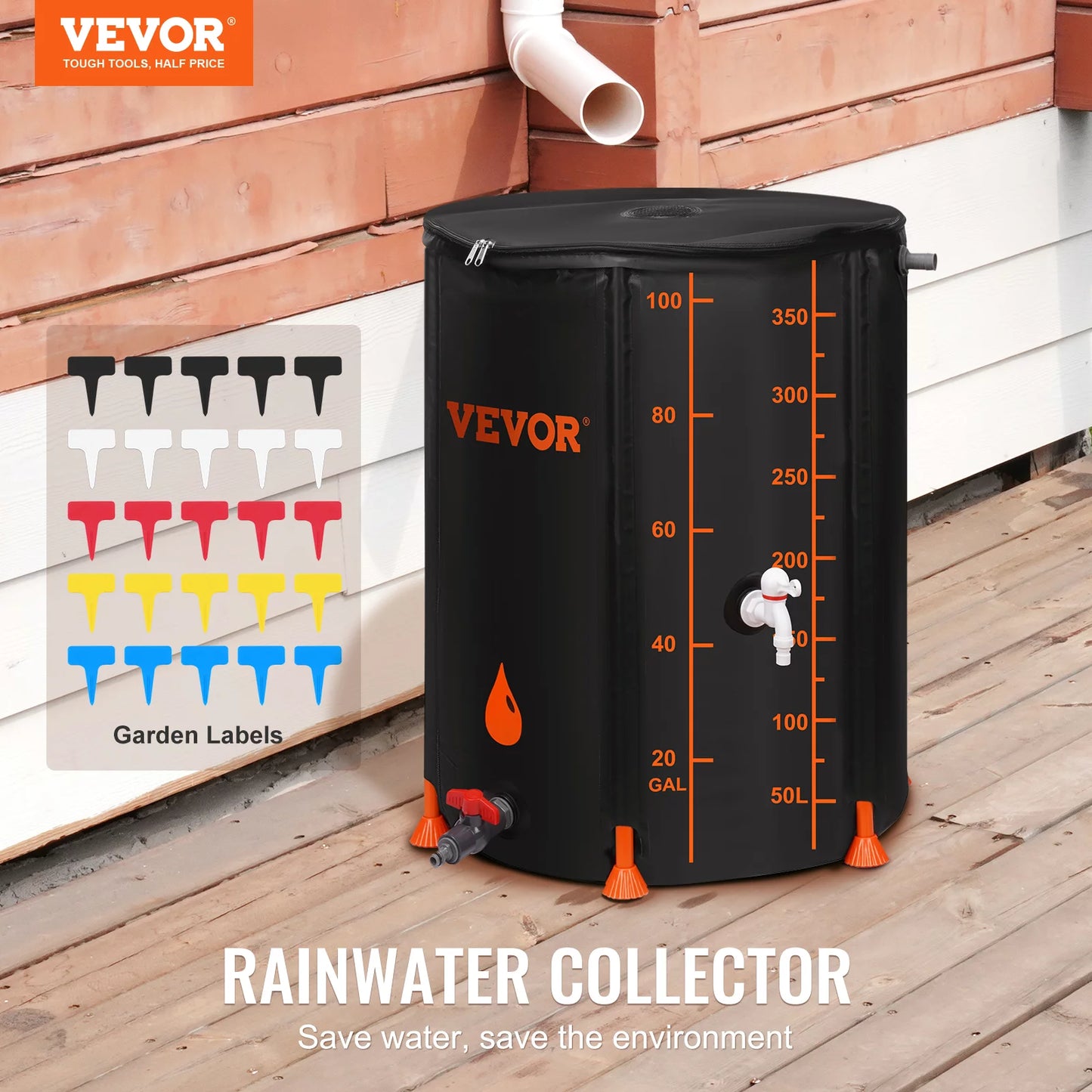 100 System Tank Capacity, Collapsible Storage Water Container Overflow Including Kit, PVC Spigots BENTISM Rainwater Large and Barrel, Collection Gallon Portable Rain