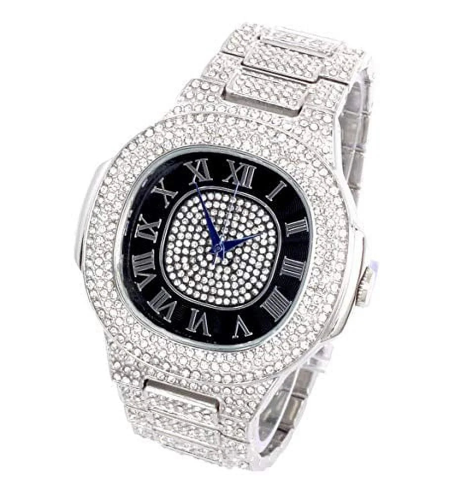 (ST10235SDR# Bling-ed Metal Watch Silver on Out - Color 8475Color Oblong Mens Black) Blast