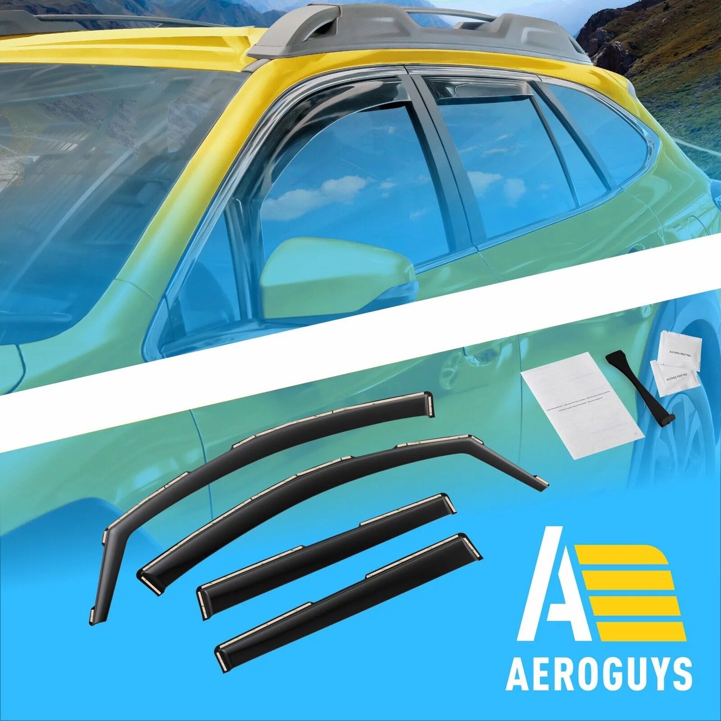 Vent Durable Window Rain In-Channel Car 2020-2024, Sun Outback AG0268 Guards - Deflectors, Extra Deflectors Wind Visors, Visors, Fit Accessories Subaru for 4pcs. Window AEROGUYS Visors