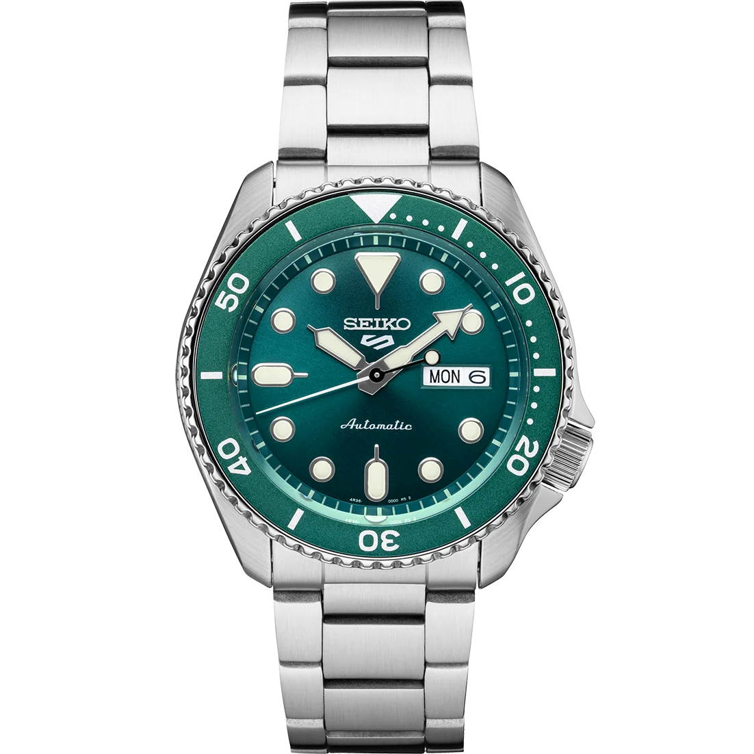 Steel Seiko Day Sports Men&#039;s Green Automatic Watch Date SRPD61 5 Dial Stainless