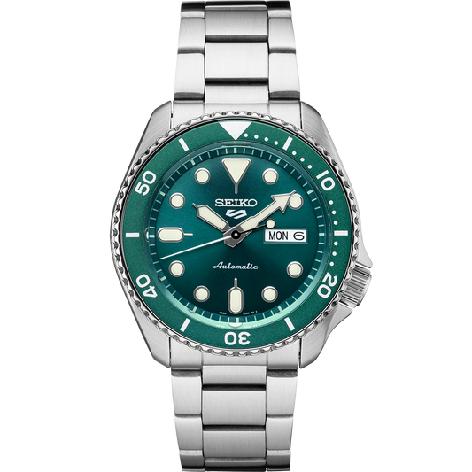 Steel Seiko Day Sports Men&#039;s Green Automatic Watch Date SRPD61 5 Dial Stainless