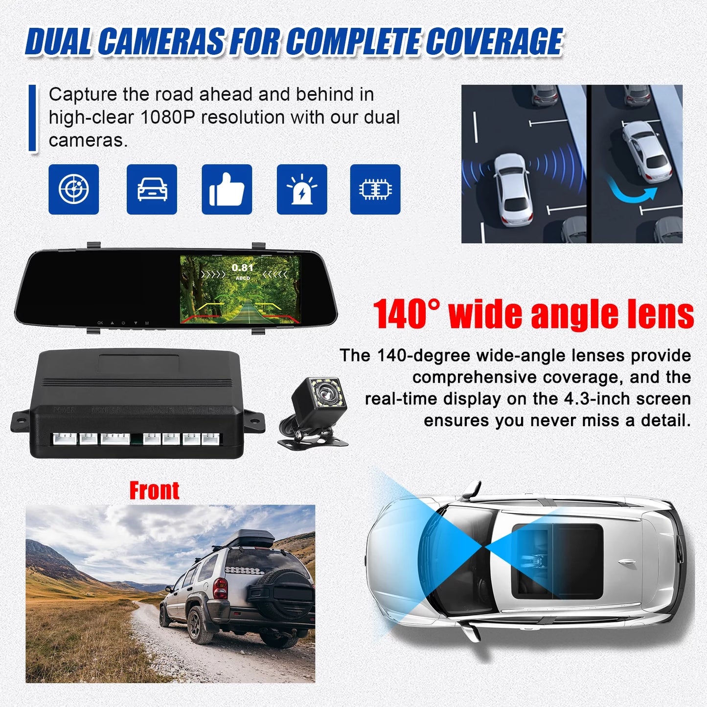 4 4 Camera Reverse Camera Inch 1080P Dual Radars Reverse Screen DVR 4.3 4.3 Rear Camera Dual Rear Radars 4.3 Radars Dual Camera,Dash Inch Dazzduo 1080P Dash Rear Camera Support Dash Inch Screen Rear