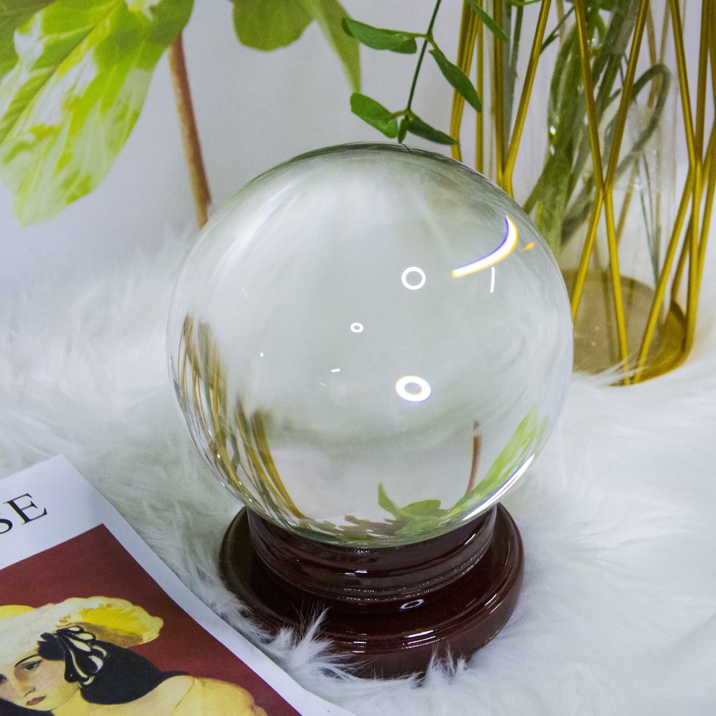 Sphere Stand 150mm Ball Clear Glass bimiti Magic Marbles Crystal Ball, for Wood Glass 5.9" Gift with Large Witch