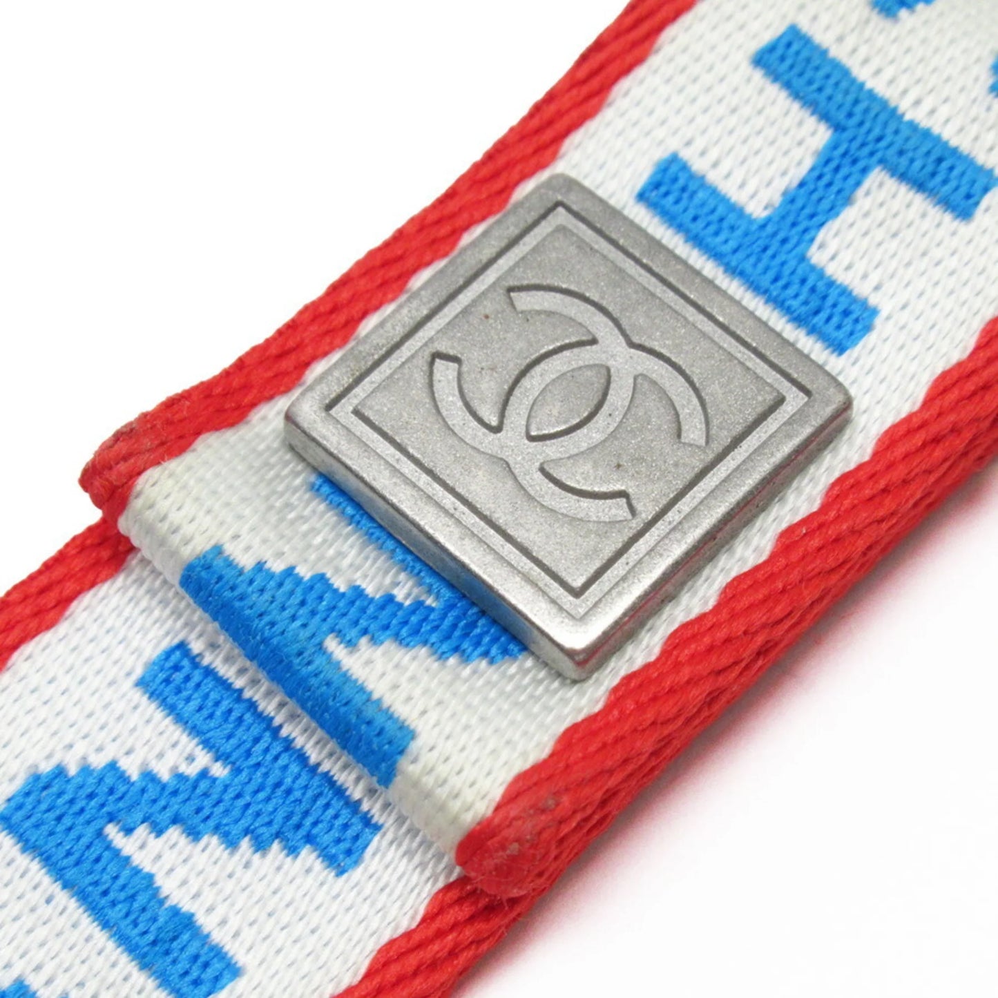 white material canvas blue silver Pre-Owned neck metal (Good) Chanel nylon x strap CHANEL red