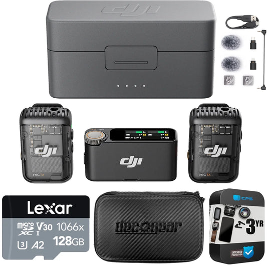 (2 Case) 128GB DJI with Lexar Memory Deco TX Warranty Case Gear + Wireless All-in-one Hard Extended 1 2 + Bundle 3 Year Microphone and microSDXC RX Mic CP.RN.00000325.01 Card, 7" Charging