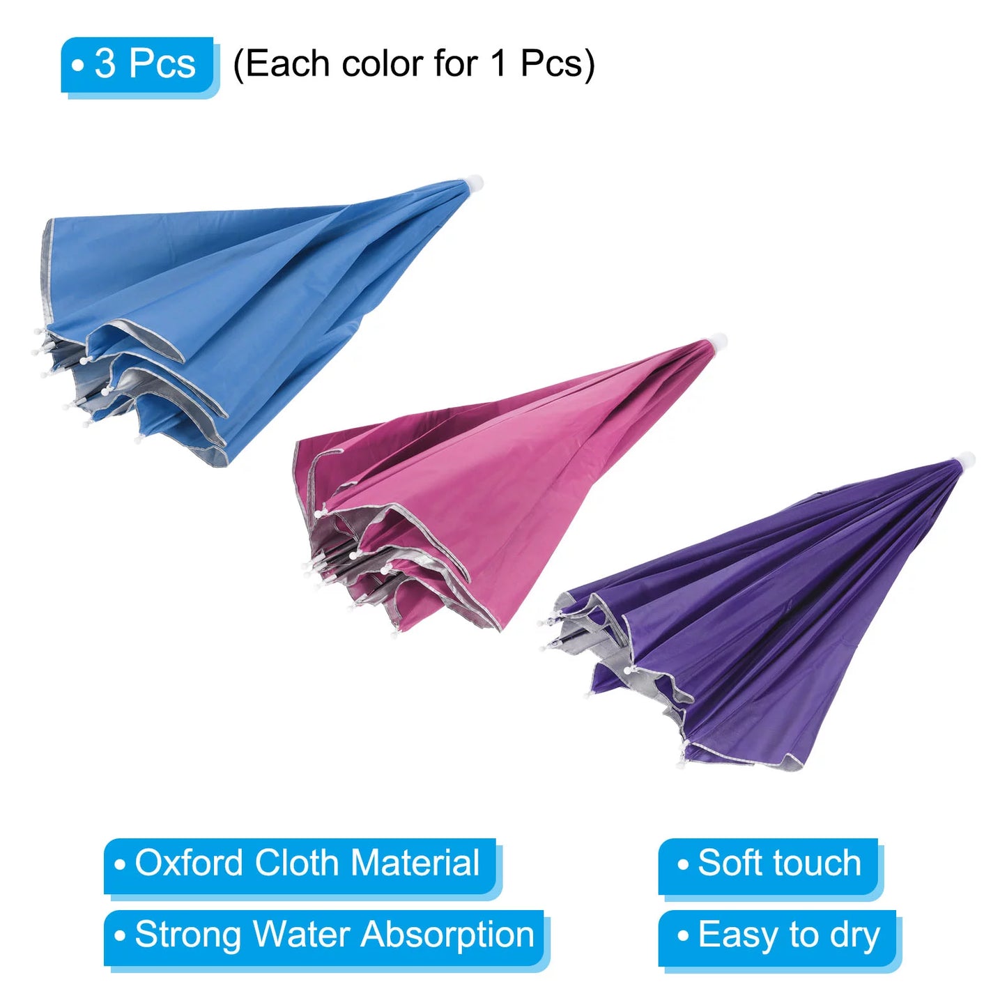 Uxcell Purple Set, Strip, Umbrella Fabric Single OD Head Layer Oxford Folding Hat with Red Rain 3Pcs Blue 27.2" Cap Sun