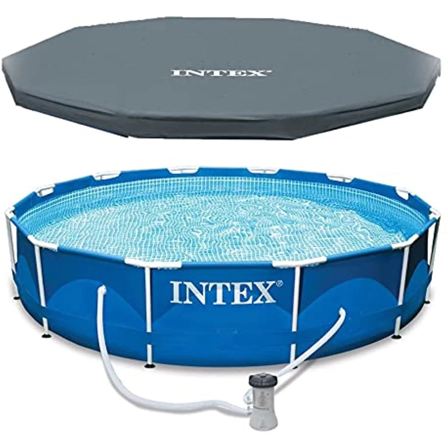 Swimming Inches x Cover Intex 12 30 with Set Frame Above & Pool Ground Ft Metal Filter