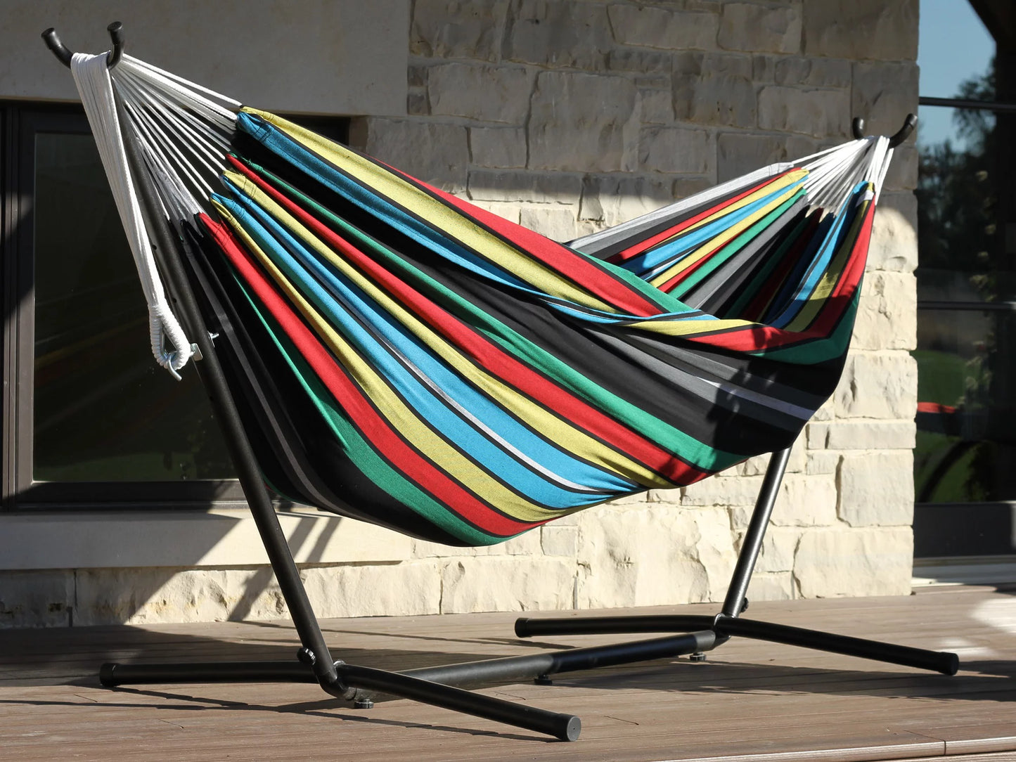 The with Steel Hammock Blue 110” Brazilian Collection Black Striped Hamptons a Style and Hammock