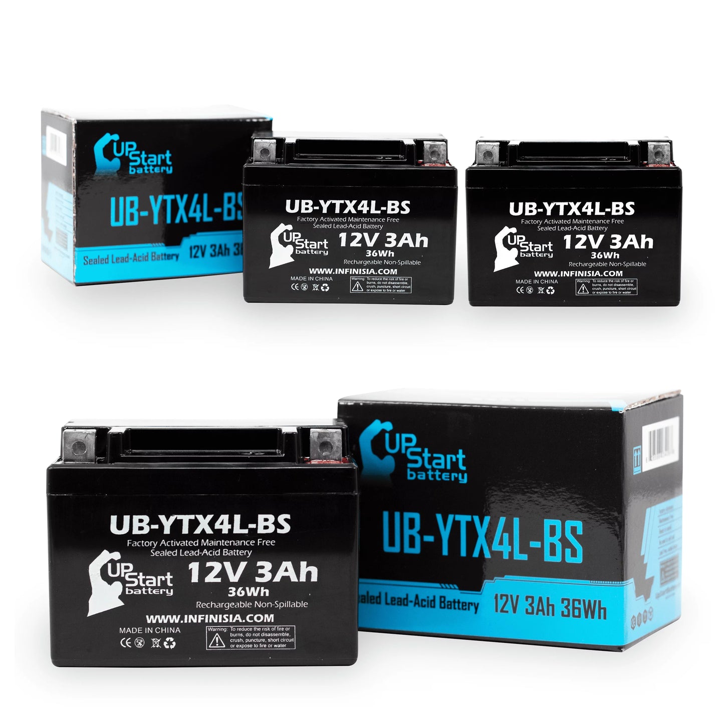 Activated, UB-YTX4L-BS Quest for DS90F, UpStart ATV Maintenance 3-Pack (Can-Am) Factory 3Ah, 90CC 12V, Battery Bombardier Free, - Battery DS90, Replacement 2002