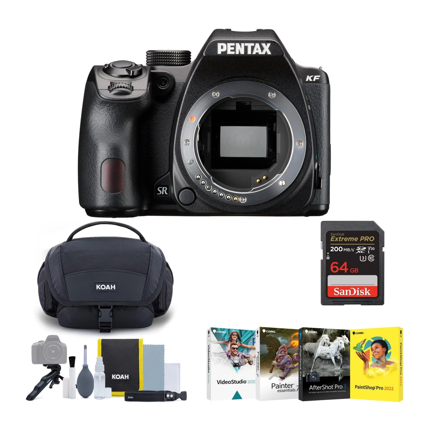 (Black) KF Pentax Kit, with Accessory DSLR Memory Body Camera Card Software,