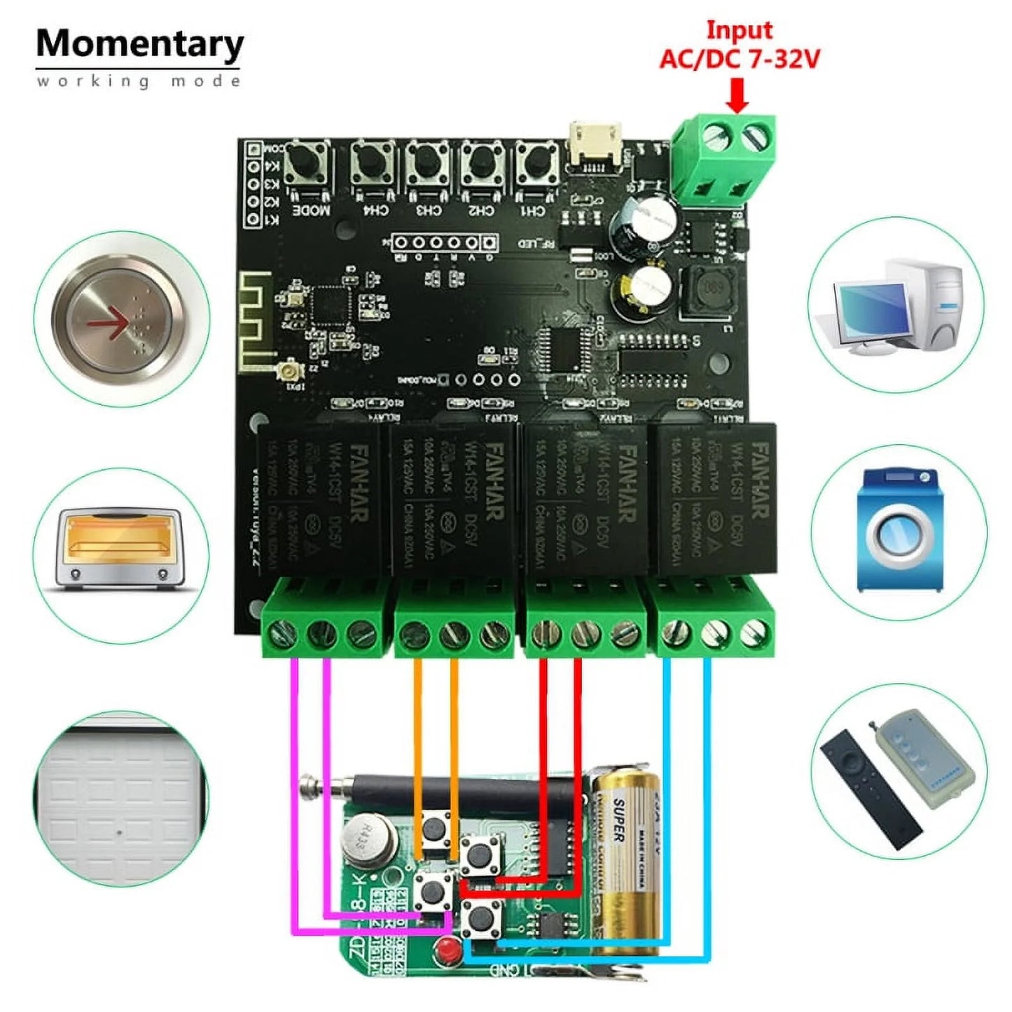 Alexa life Control with Work Timer Smart Relay DIY Home 12V Inching WiFi Smart Google Module APP Tuya Switch Self-Locking Remote