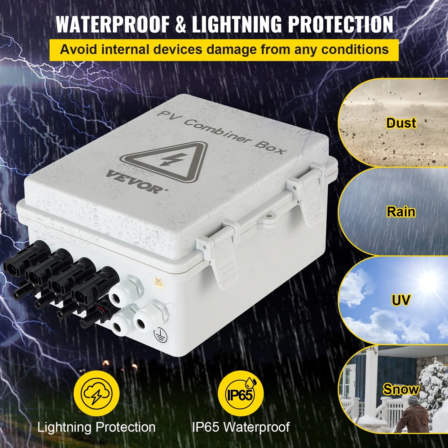 VEVOR Lightning Box, 4 System, 63a Off Current Box Breaker, Solar PV Combiner Waterproof Combiner On Fuse, IP65 for and Rated Solar Circuit Panel String, 15a Solar Grid with Connector, / Arreste