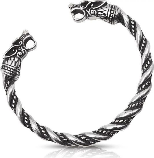 | Bracelet Wolf Adjustable 7-10 Wristband Metal Boys Heads Men Pagan for | for Norse Men Odin | Arm | Bracelet Jewelry God Rings for & inches Men Gift