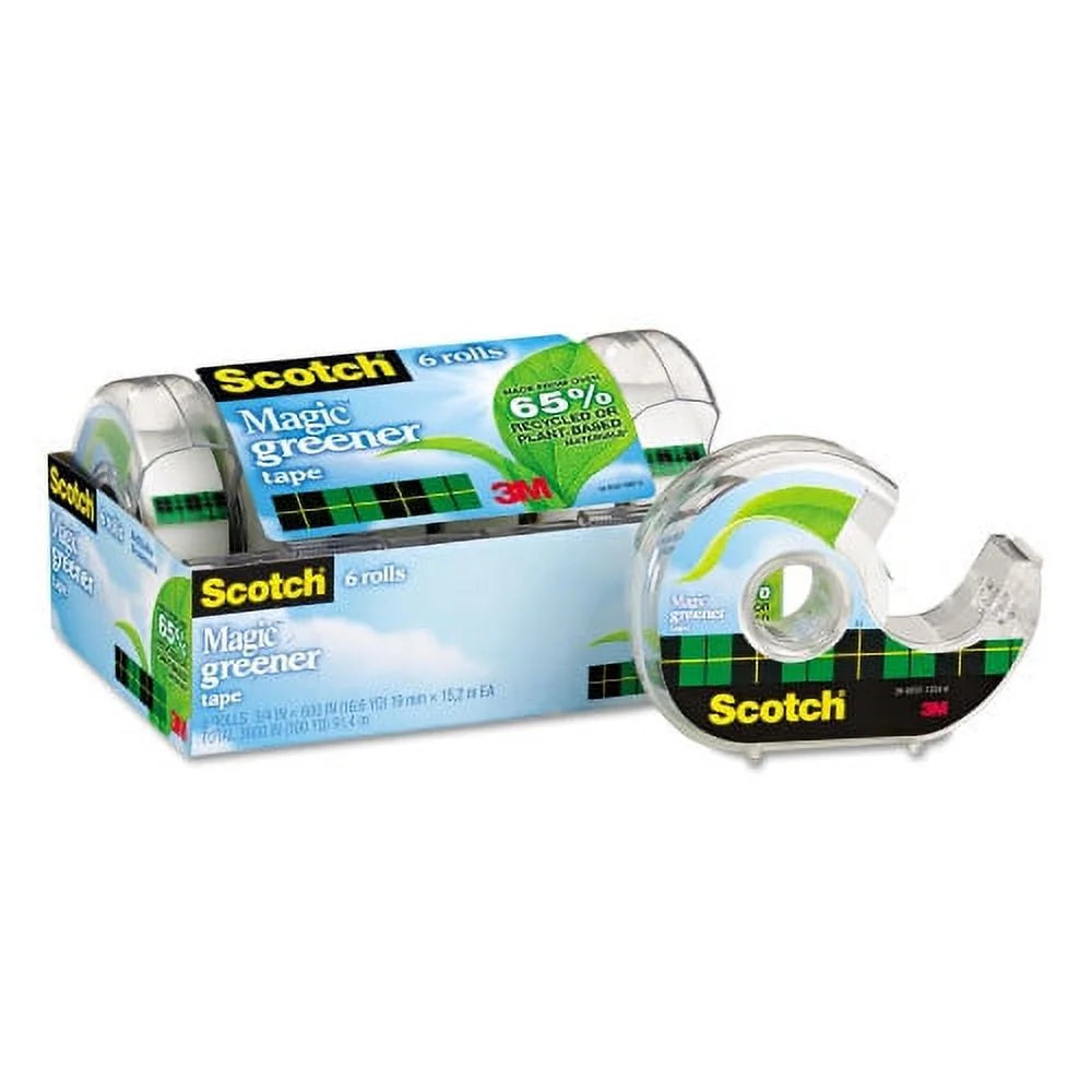 with Greener x 6/Pack Core, Dispenser, Scotch Clear, 50 Tape ft, 1" 0.75" Magic (6123)