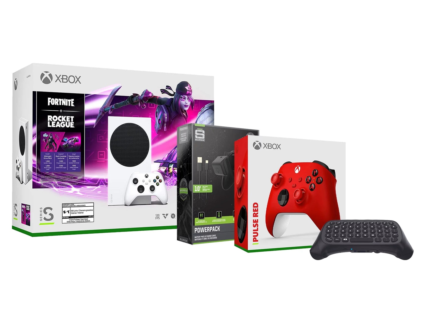 Xbox S Charge Controller, Extra Console Series Controller with Red Rocket Fortnite Microsoft Wireless Pulse and League Cable/Battery Keypad