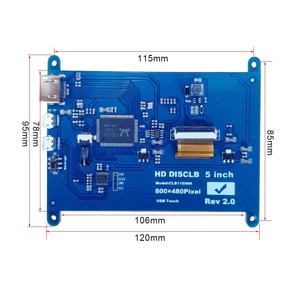 Touchscreen Portable with Raspberry Capacitive Resolution with Walmeck Pi Inch Interface Tool 5 Small 800*480 USB Compatible Display