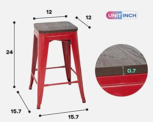 Stackable Metal Height Barstool Stools Backless Chairs 4 of (Red) Stool Inches Wood Patio 24 Stools Counter Kitchen Stool Indoor Outdoor Seat Metal Set NLTBONNIE