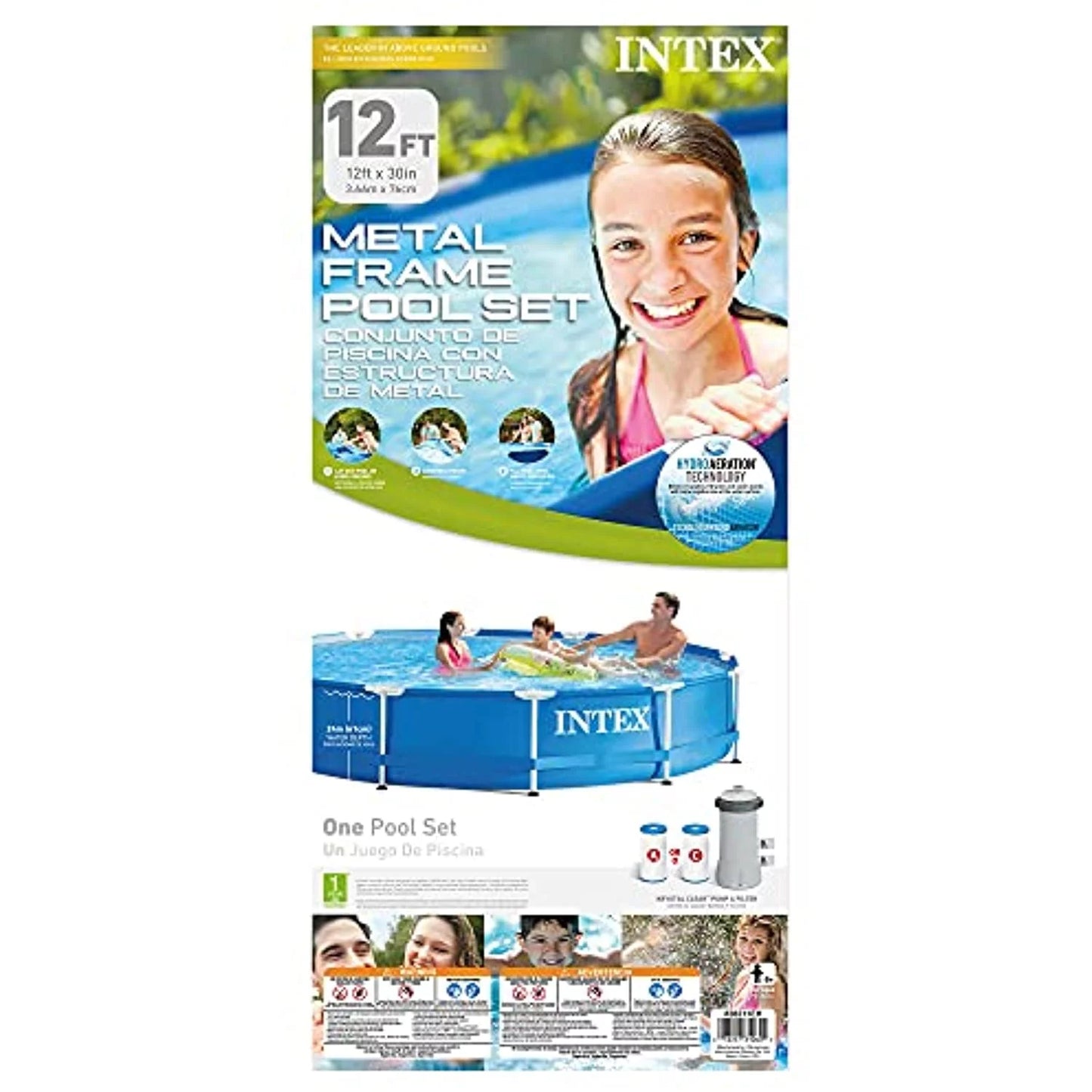 Swimming Inches x Cover Intex 12 30 with Set Frame Above & Pool Ground Ft Metal Filter