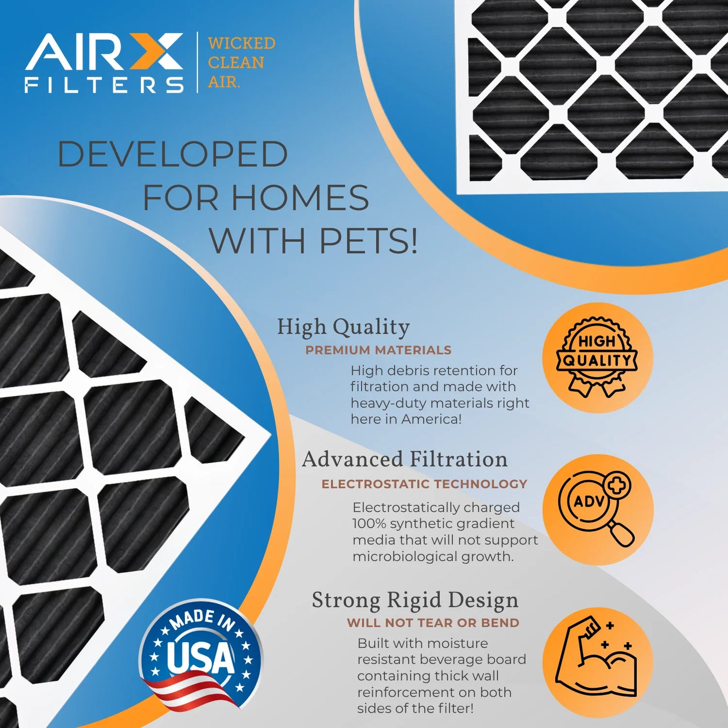 & MERV Air AIR. 6 Made to Eliminator AIRX Carbon 700 16x25x1 FILTERS 16x25x1 Filter AC FPR MPR Filter Furnace 8 by Odor Comparable Premium CLEAN 5 WICKED HVAC Pack Filters USA