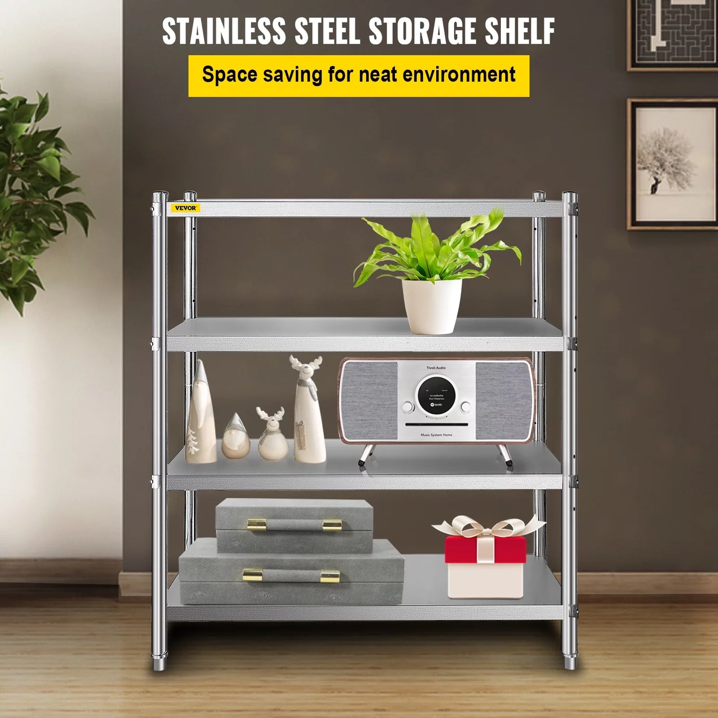 4-Tier 330LB Shelf Standing Commercial Stainless Shelf per Garage Shelving Shelf Office, Unit Storage Steel for Capacity Kitchen, VEVORbrand