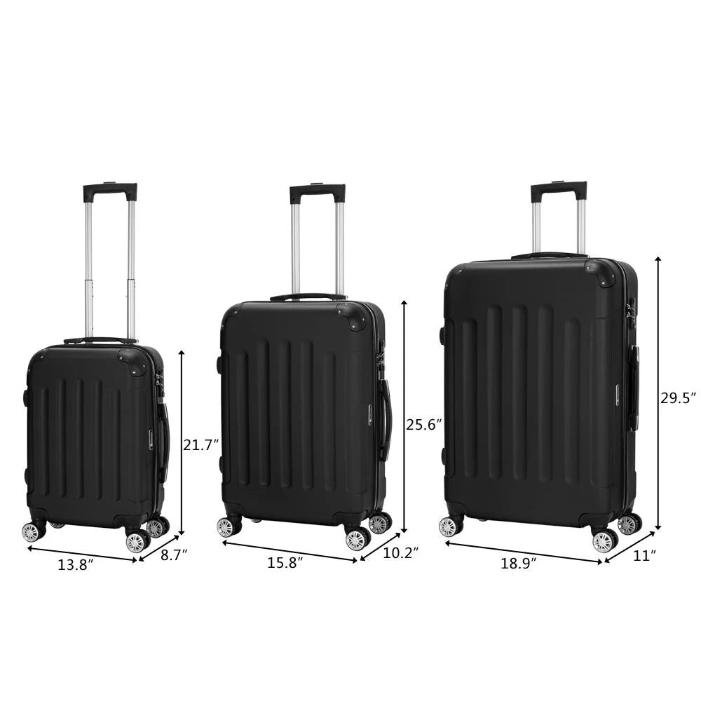 ABS Winado Set Pcs Trolley Suitcase Bag 3 Travel Luggage Black