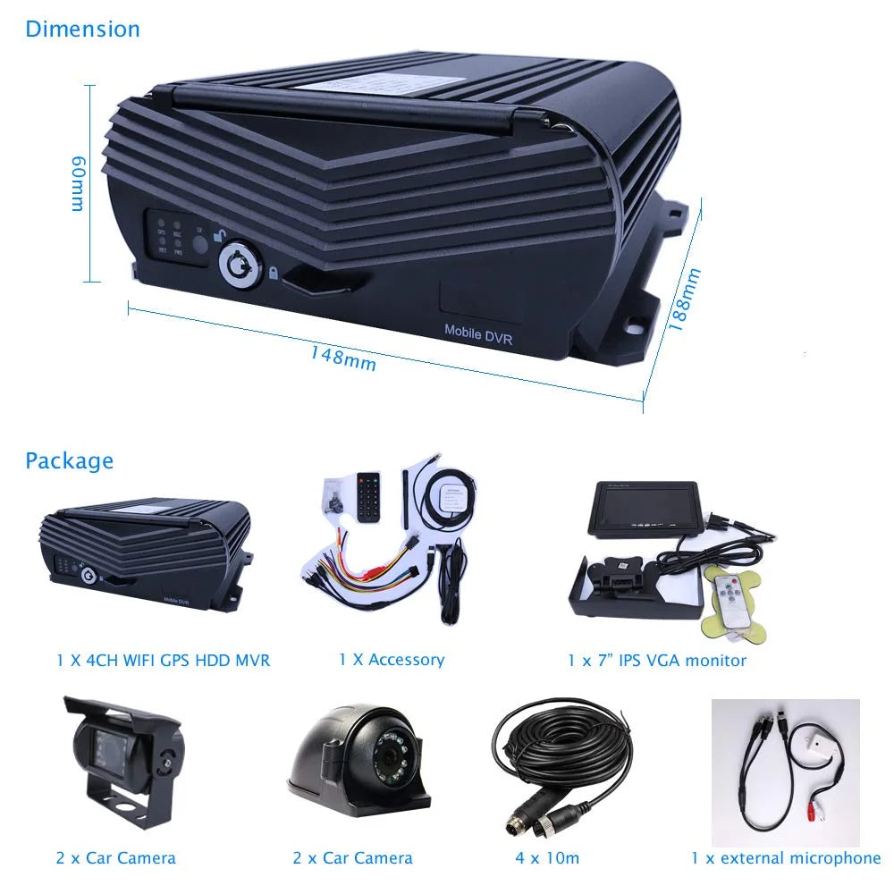 Video Cameras View Mobile Truck 1080P with Channel JOINLGO Car Car inches Vehicle 7 WiFi on GPS for MDVR 1080P Bus 4 Real-time View Car HDD Kit Rear Phone AHD IR DVR PC Remote 4 Side Recorder Monitor