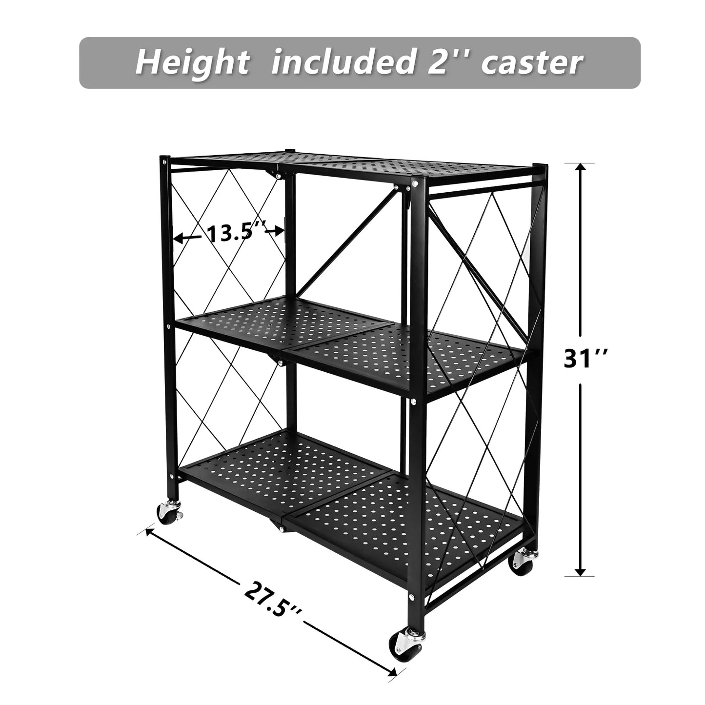 Suitable Garage Moving Rack Organizer Foldable for Shelving Kitchen, Unit Heavy with Storey Black Shelving Storage Metal Duty 3-Tier Easy