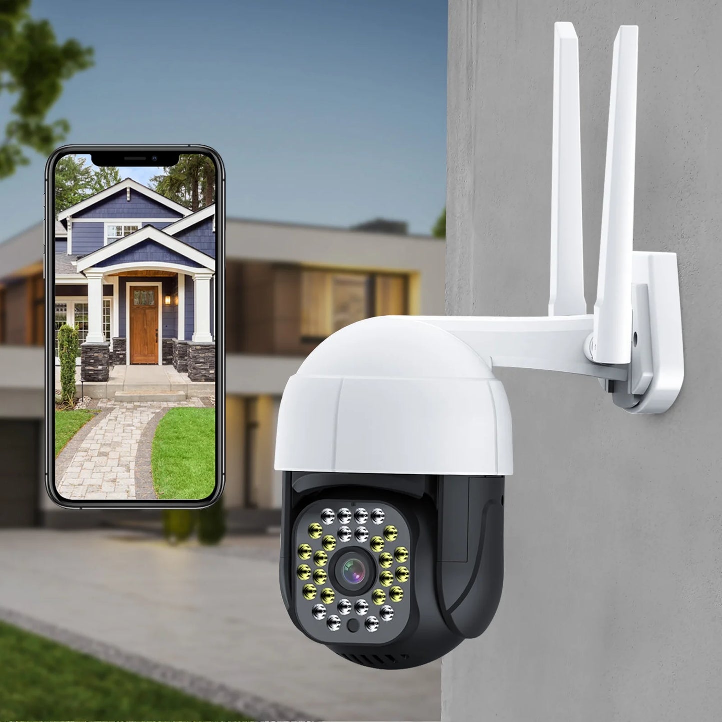 View, Camera Night in) Motion TOPVISION Camera Cameras WiFi, Audio Detection, 2 360° Camera, Security Home Door PTZ WiFi Vision 2K with (2.4Ghz Plug Full Way Siren, Color Outdoor