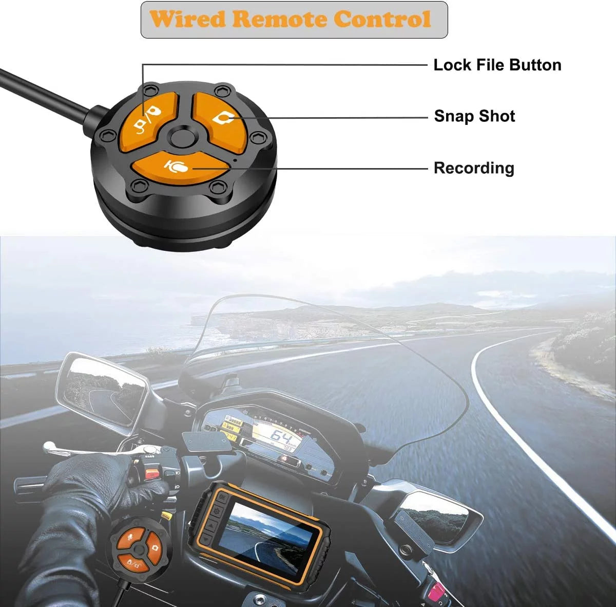 to and Rear Cam up 256GB Recording LCD Wi-Fi, Waterproof FHD Max Camera Control, for with G-Sensor, Motorcycle, Wide 3'' ZOMFOM Front 150° Lens GPS, Waterproof Wired 1080P Dash and EIS Angle