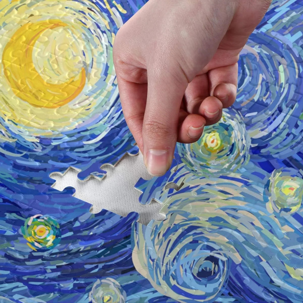 Stars Van Puzzle Puzzles 1000 Moon Night Cloud Adults for Gogh Wellsay Pieces Print Glowing Gift Kids DIY Style Jigsaw Sky Swirly Starry