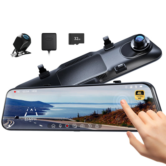 View Rear Cam Pelsee with Front Dash Trucks, Card Dual Vision,Parking GPS, & Backup Cars Assistance & Full Camera for and 32GB 4K 12" Rearview Night Free Mirror HD Cameras, Smart Mirror Pre-Owned