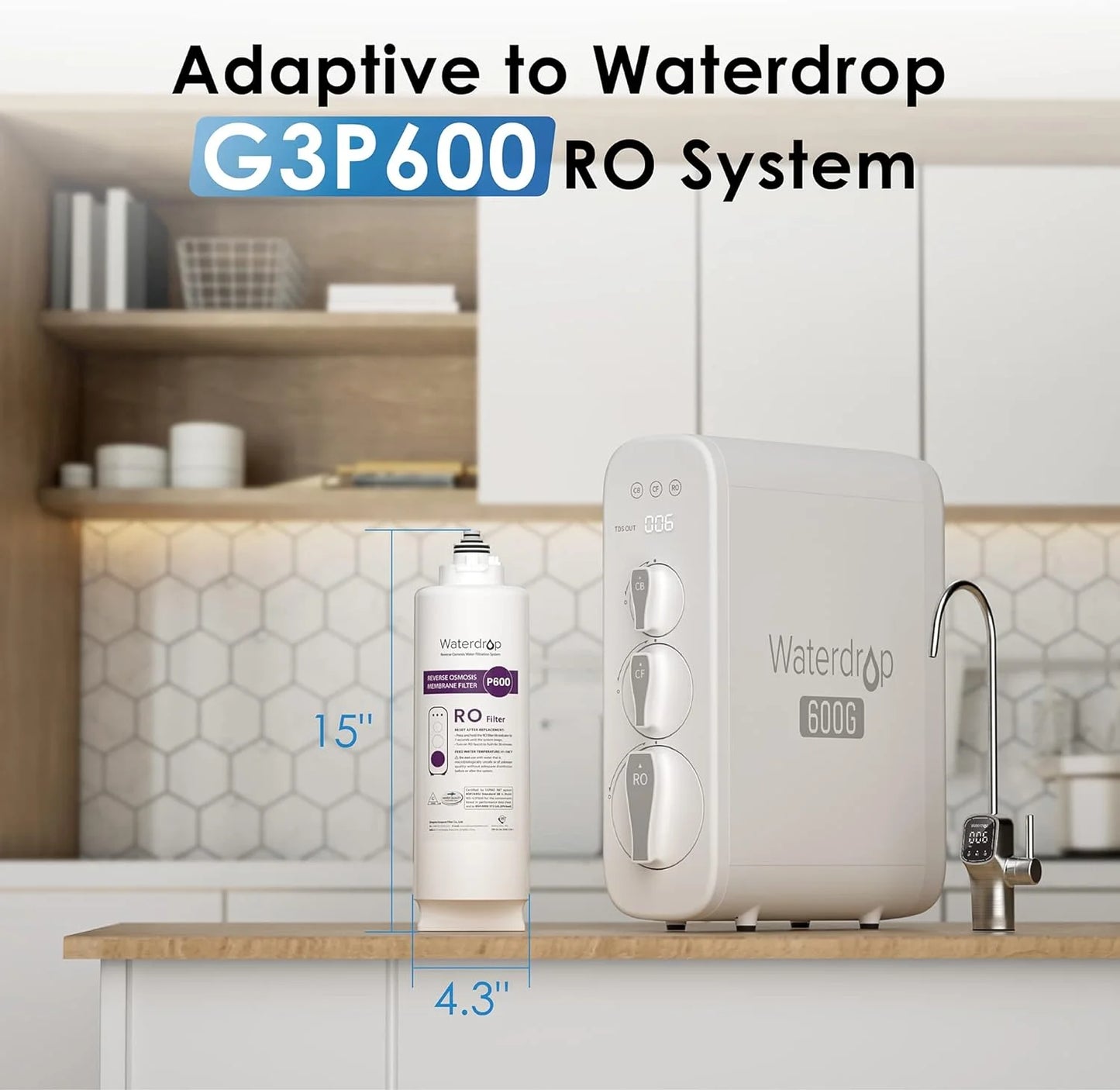 System, Filter, Lifetime for Osmosis NSF Reverse Replacement Waterdrop WD-G3P600-RO Certified, 2-year WD-G3P600