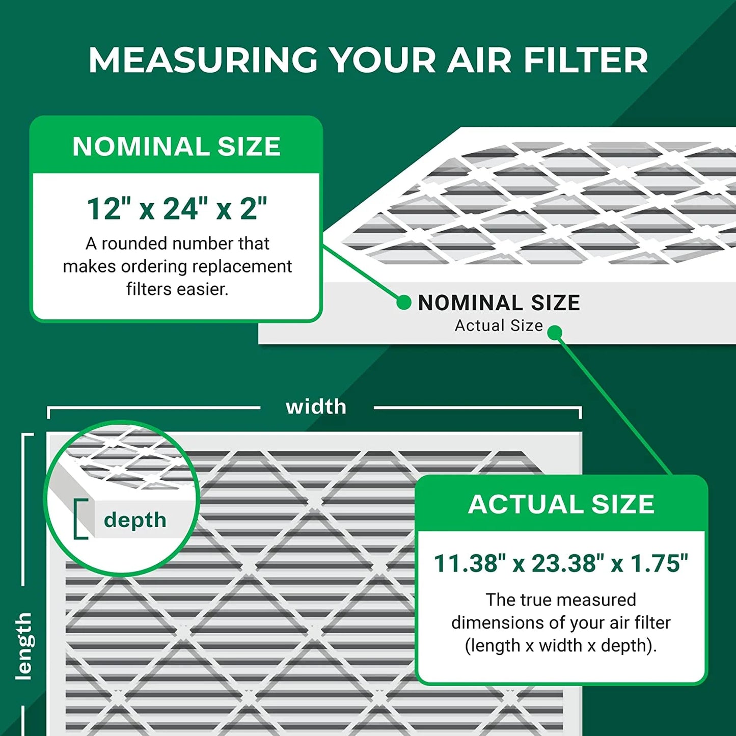 11 12x24x2 Filters AC MERV Furnace Air HVAC Pleated (4-Pack) Filterbuy