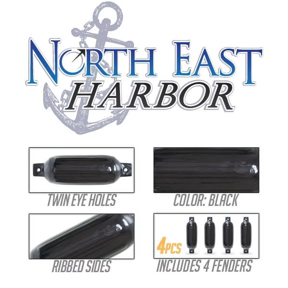 16 Twin Pontoon - Piece Black Harbor in. North 4.5 4516TB Fender, Eye Boat Ribbed 4 East x