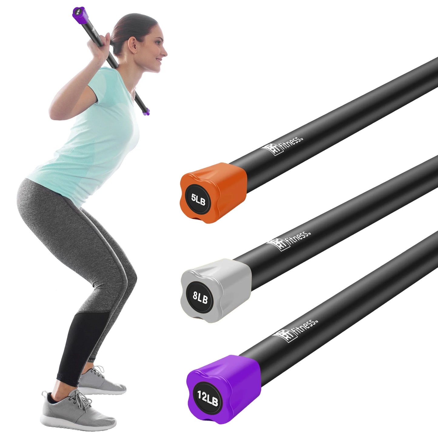 With XPRT Foam Aerobic Fitness For Workout Steel 5lb+8lb+12lb Weight Body Total Exercise Bar Padded