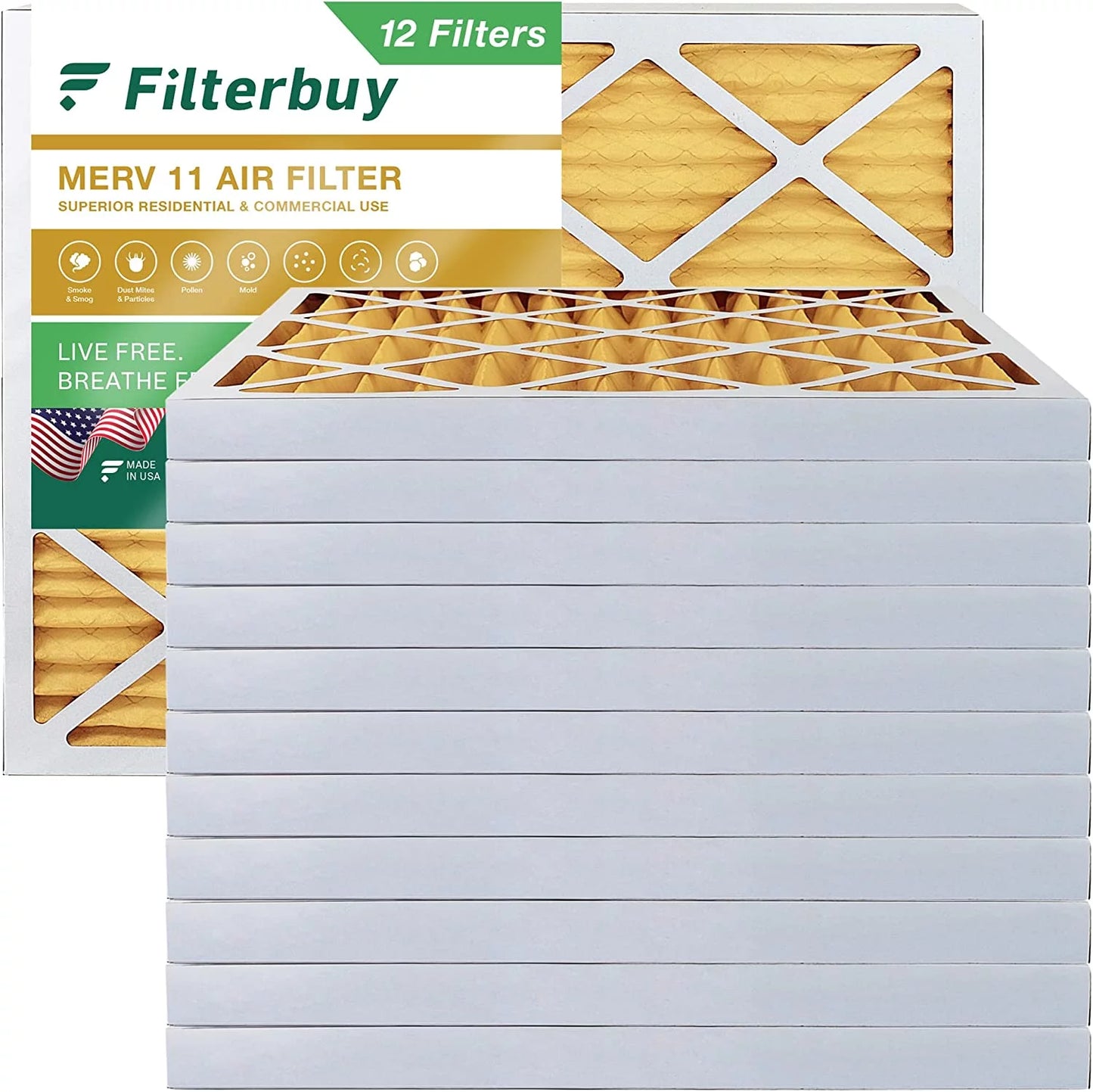 11 HVAC Filterbuy Filters Pleated AC 20x25x2 MERV (12-Pack) Air Furnace