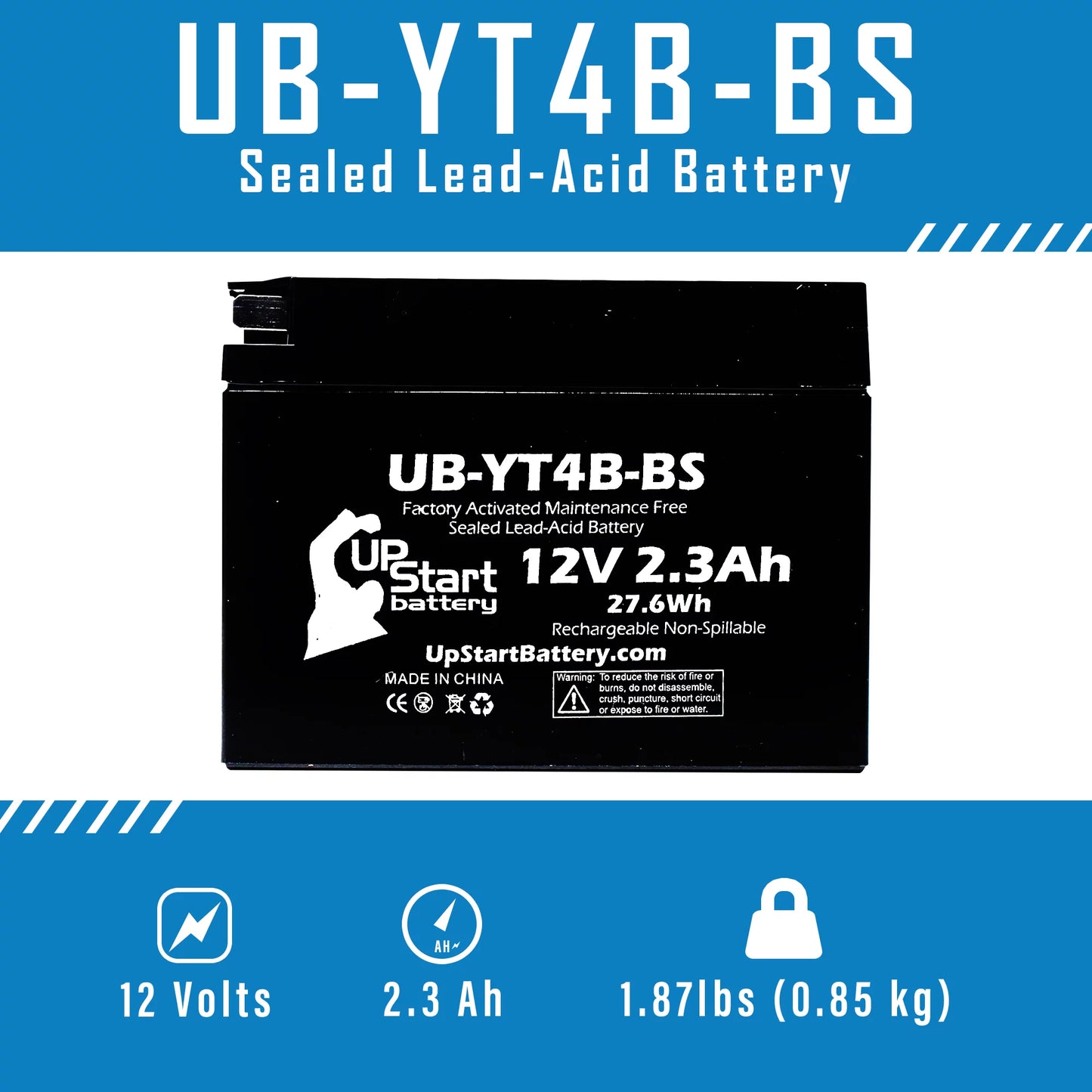 SR400, Free Suzuki Factory Suzuki Activated, Sealed) Compatible 2008 for YT4B-BS Battery 2009 - 12v, (2.3Ah, DR-Z70, Replacement 3 Pack DR-Z70 - with Battery Maintenance Yamaha 2015