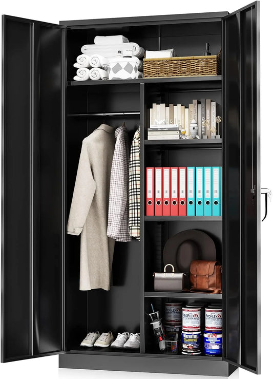 with 72&#39;&#39; Home Lock Office Locking Freestanding Shelves and Wardrobe Door for Steel Metal (Black) Cabinets HOOMHIBIU Cabinet Coat Clothing Garage Locker with Employee