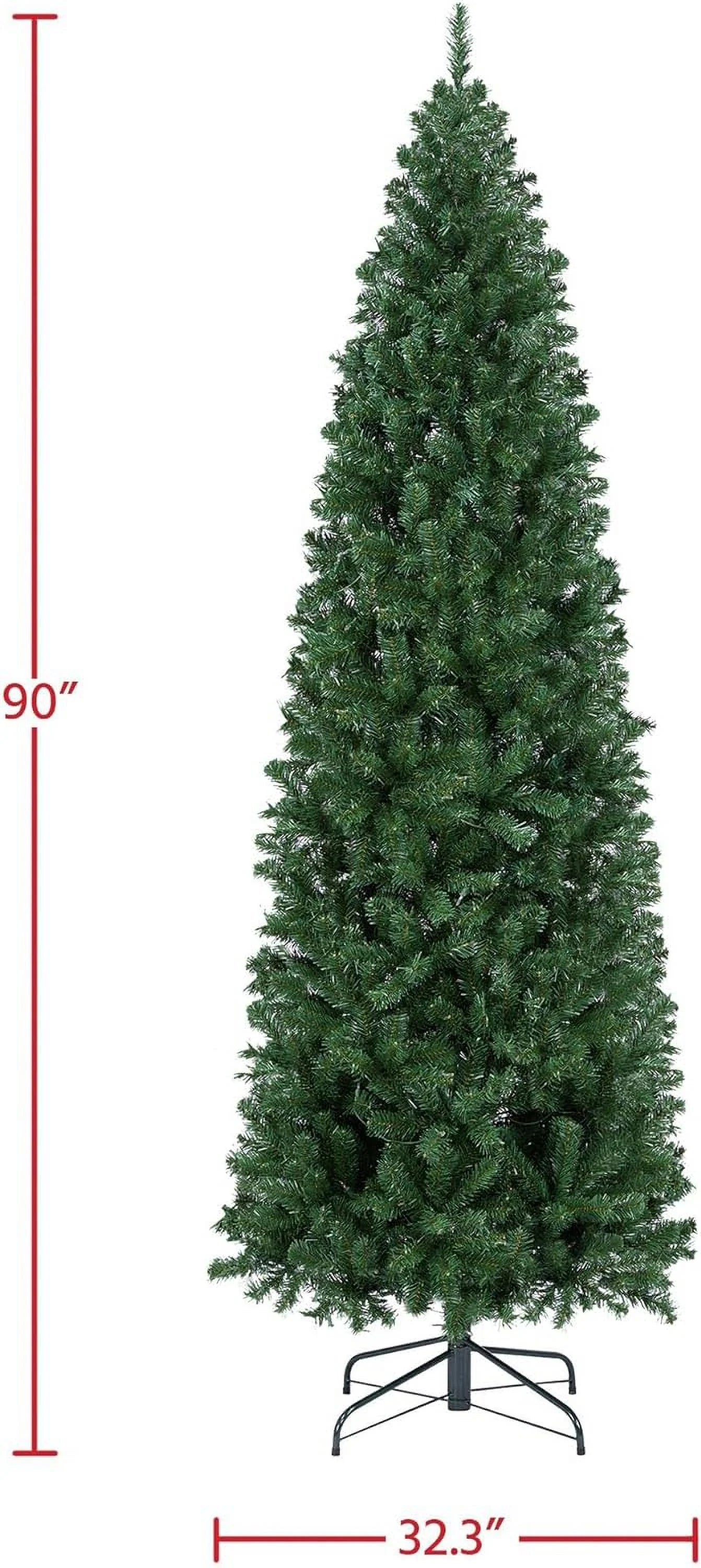 7.5Ft Pencil Green Includes Fir Artificial Foldable Kingswood Tree, Tree Decoration Christmas Holiday Tree Slim Stand