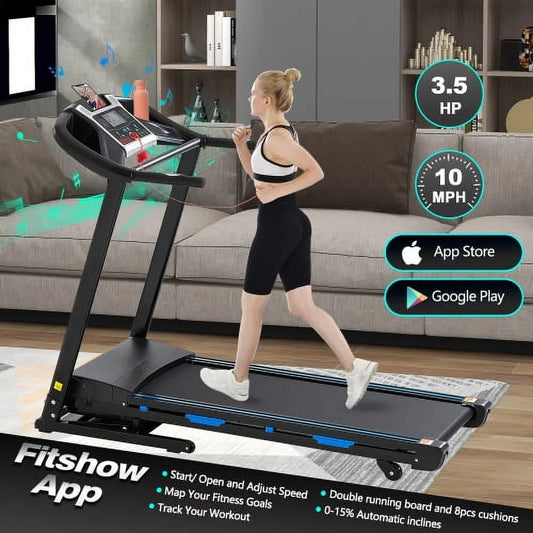 3.5HP Absorption, Treadmill Home Machine Running with Bluetooth Electric Incline: Pulse Speaker Shock Double Sensor, with Foldable Automatic