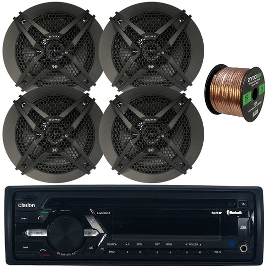 Wire 16 Feet with Clarion USB 50 AUX AM/FM 3-Way Audio CZ309 6.5" Stereo 270 CD Combo Car Car DIN Peak Bundle Watts 4x Radio AWG Power Gauge Speaker Speakers, Receiver Audio Single Player Sony