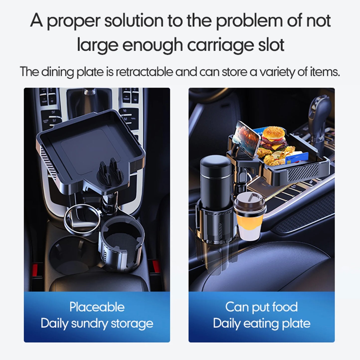 Snack Tray with 4IN1 Expander Drink Phone Cup Tray Anself Holder Car Adjustable Dual Holder