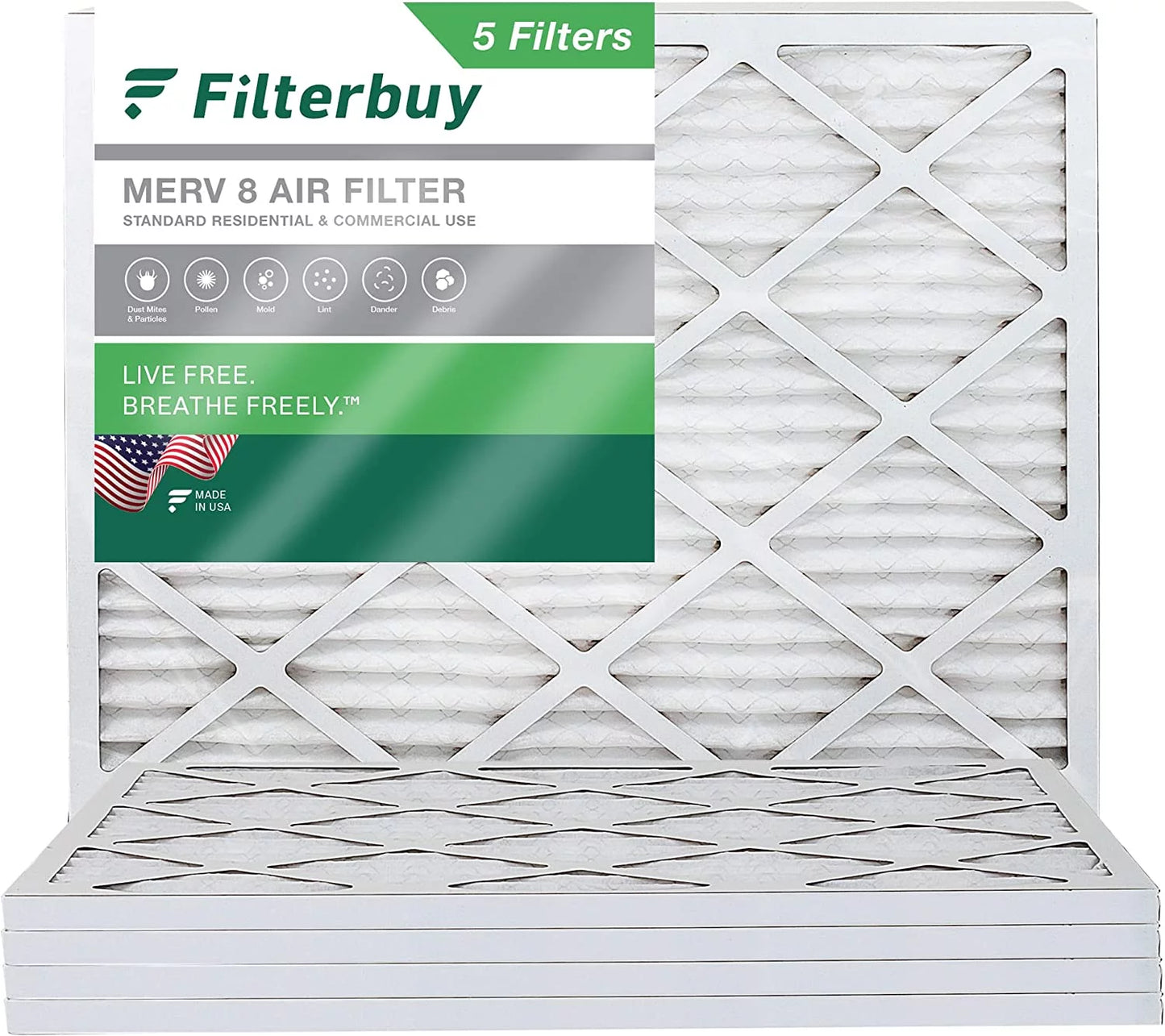 16x21x1 Furnace HVAC 8 Filterbuy (5-Pack) Filters AC Pleated MERV Air