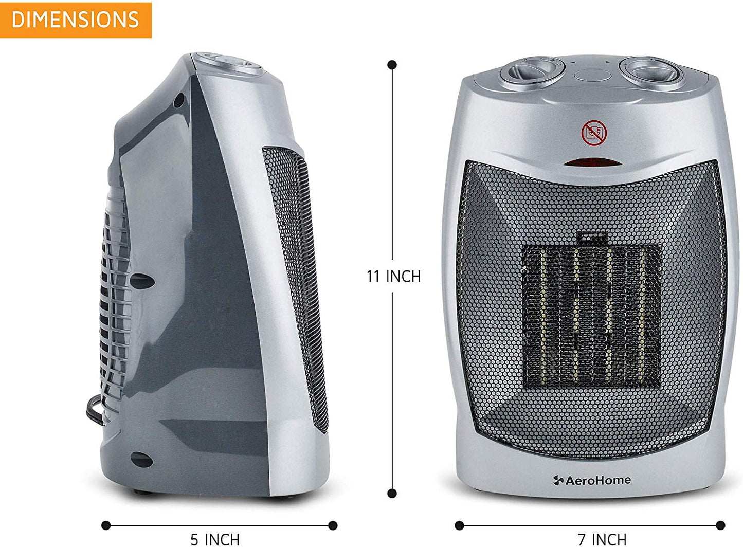 Space AeroHome 1500W Heater with Personal Thermostat, Electric Ceramic Adjustable Silver