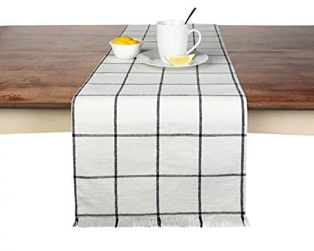 Toffee Cloth 72 14 Runners Cream Table Dining, Farmhouse or Table in, Plaid Décor Runner Woven Kitchen for Cotton in Table x Sticky